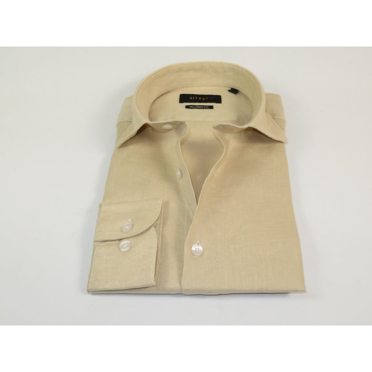 Allegro Premium Linen Shirts Soft Breathable With Hidden Collar Button 901-5 Beige