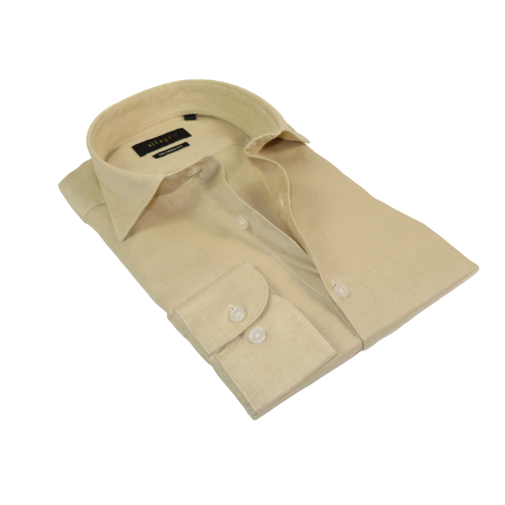 Allegro Premium Linen Shirts Soft Breathable With Hidden Collar Button 901-5 Beige