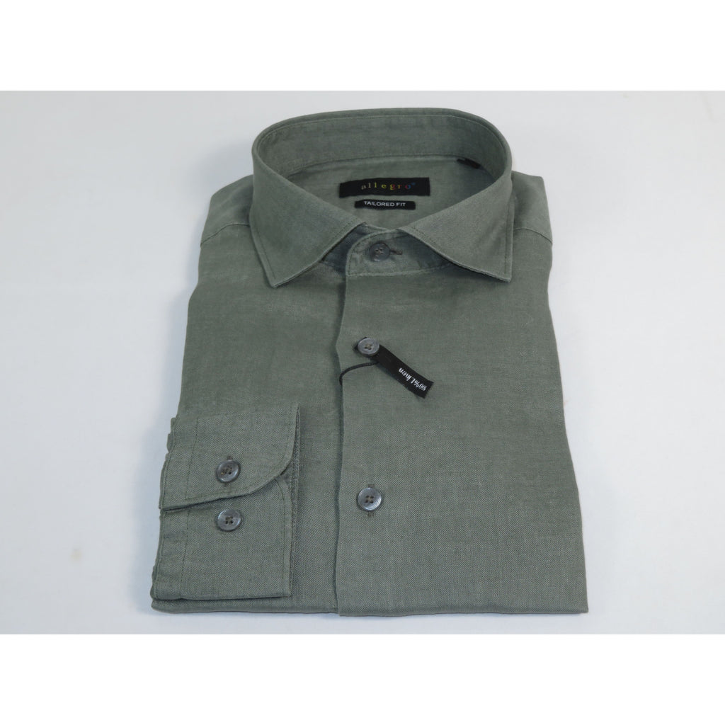 Allegro Premium Linen Shirts Soft Breathable With Hidden Collar Button 901-6 Green