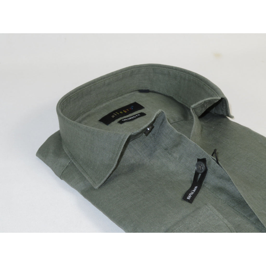 Allegro Premium Linen Shirts Soft Breathable With Hidden Collar Button 901-6 Green
