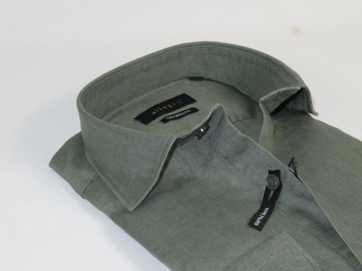 Allegro Premium Linen Shirts Soft Breathable With Hidden Collar Button 901-6 Green
