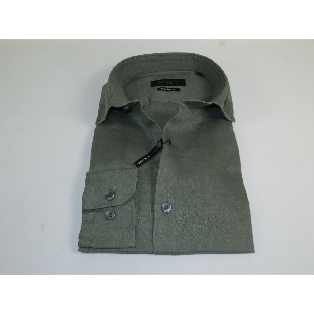 Allegro Premium Linen Shirts Soft Breathable With Hidden Collar Button 901-6 Green
