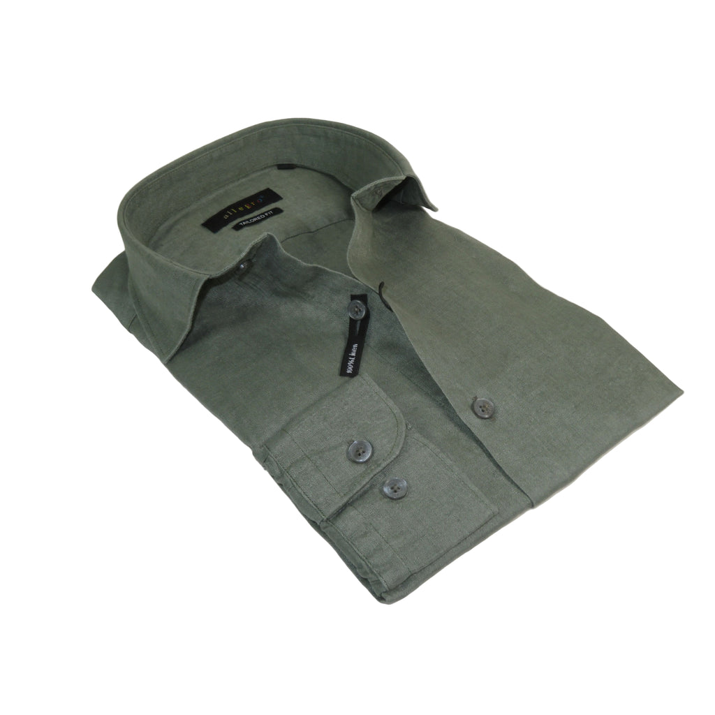 Allegro Premium Linen Shirts Soft Breathable With Hidden Collar Button 901-6 Green