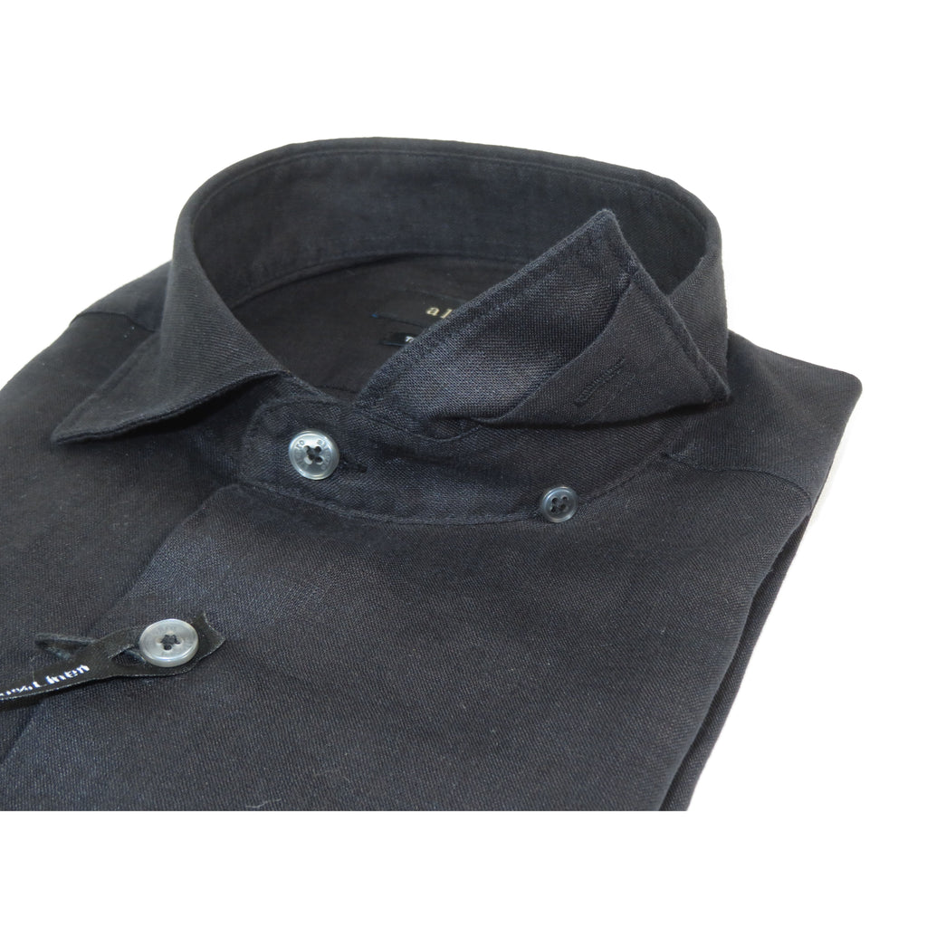 Allegro Premium Linen Shirts Soft Breathable With Hidden Collar Button 902-10 Black