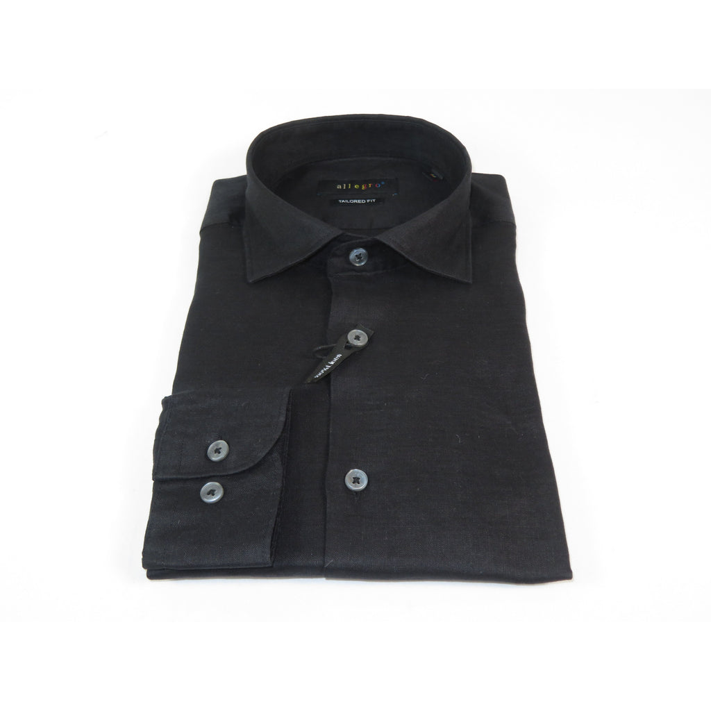 Allegro Premium Linen Shirts Soft Breathable With Hidden Collar Button 902-10 Black
