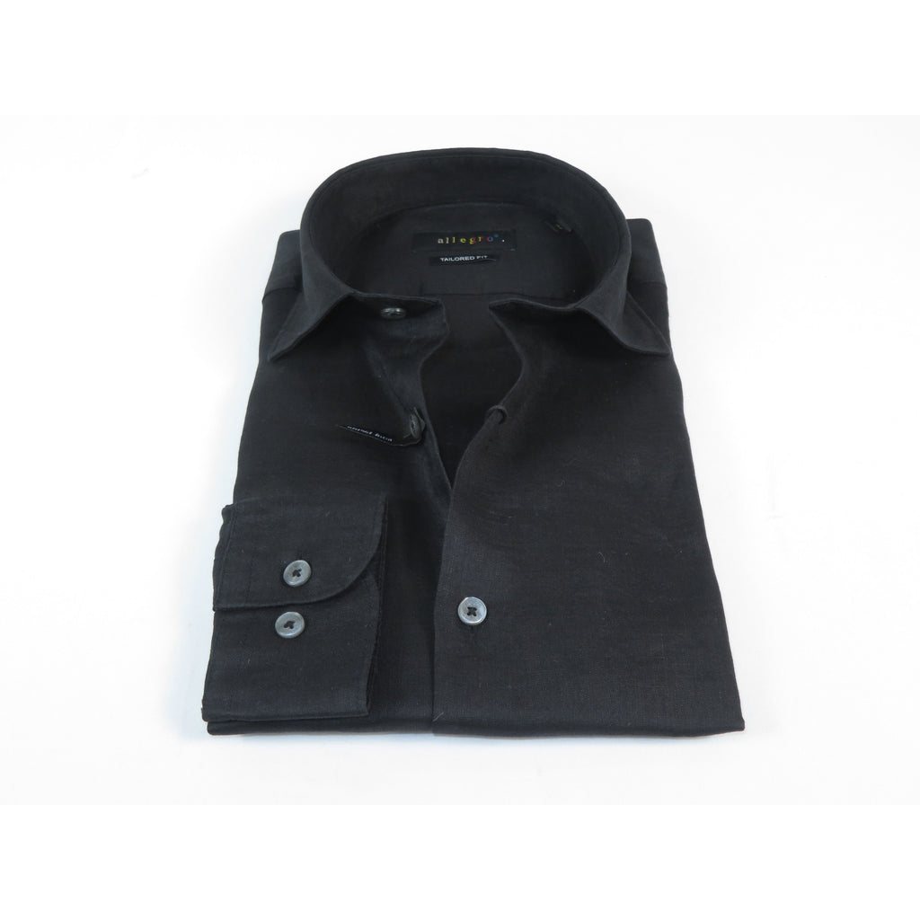 Allegro Premium Linen Shirts Soft Breathable With Hidden Collar Button 902-10 Black