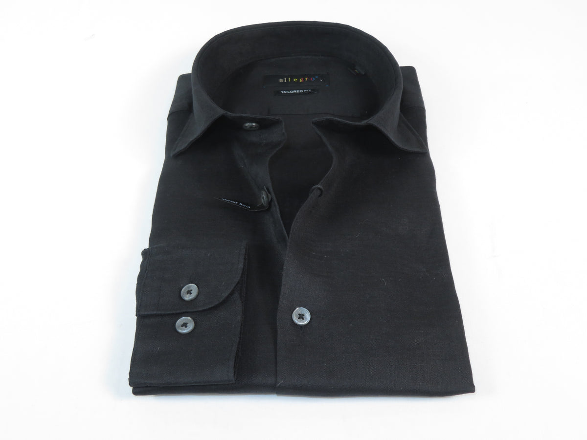 Allegro Premium Linen Shirts Soft Breathable With Hidden Collar Button 902-10 Black