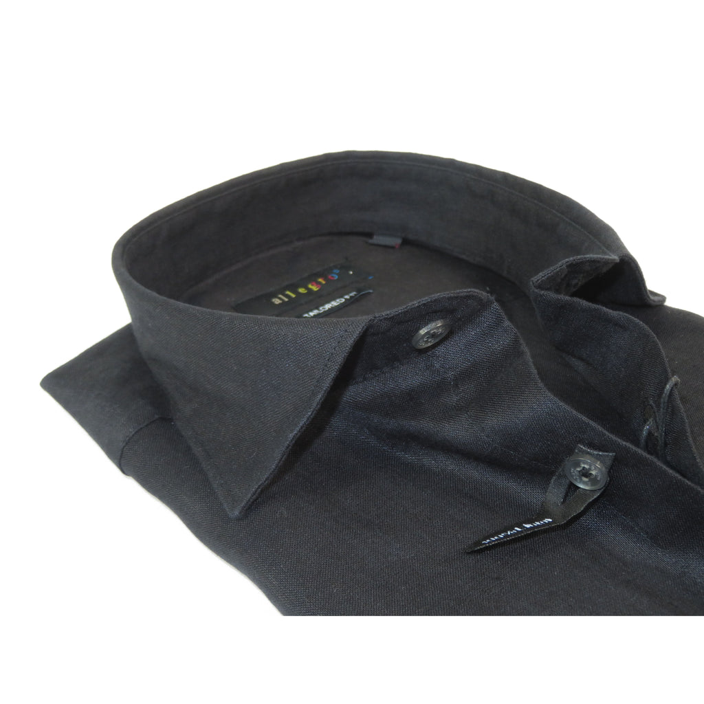 Allegro Premium Linen Shirts Soft Breathable With Hidden Collar Button 902-10 Black