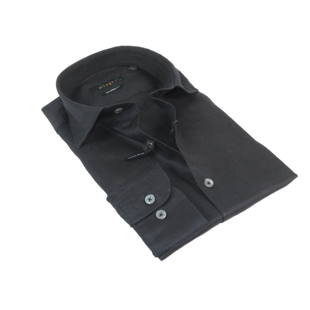 Allegro Premium Linen Shirts Soft Breathable With Hidden Collar Button 902-10 Black
