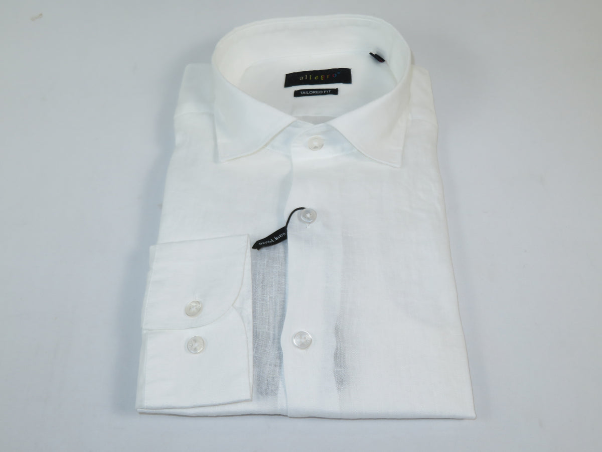 Allegro Premium Linen Shirts Soft Breathable With Hidden Collar Button 902-1 White