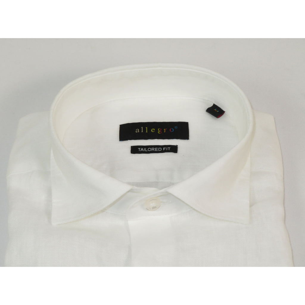 Allegro Premium Linen Shirts Soft Breathable With Hidden Collar Button 902-1 White