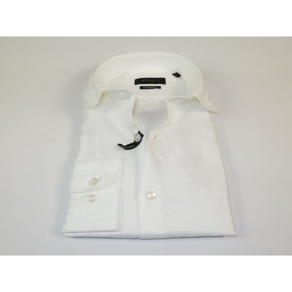 Allegro Premium Linen Shirts Soft Breathable With Hidden Collar Button 902-1 White
