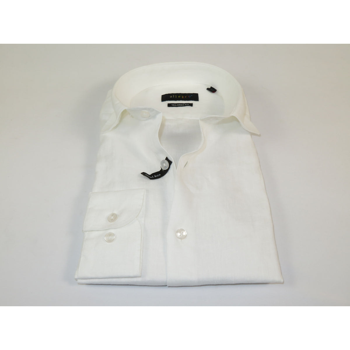 Allegro Premium Linen Shirts Soft Breathable With Hidden Collar Button 902-1 White