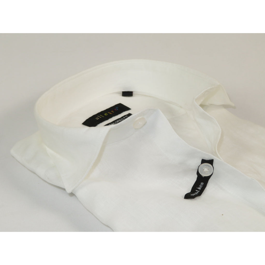 Allegro Premium Linen Shirts Soft Breathable With Hidden Collar Button 902-1 White