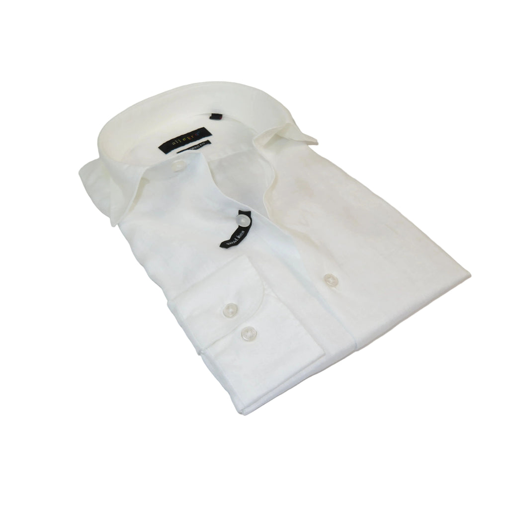 Allegro Premium Linen Shirts Soft Breathable With Hidden Collar Button 902-1 White