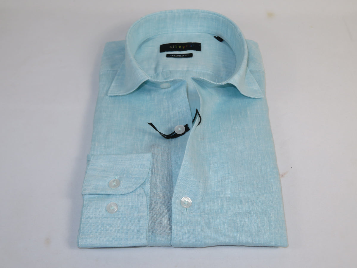 Allegro Premium Linen Shirts Soft Breathable With Hidden Collar Button 902-8 Teal