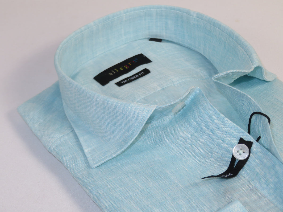 Allegro Premium Linen Shirts Soft Breathable With Hidden Collar Button 902-8 Teal