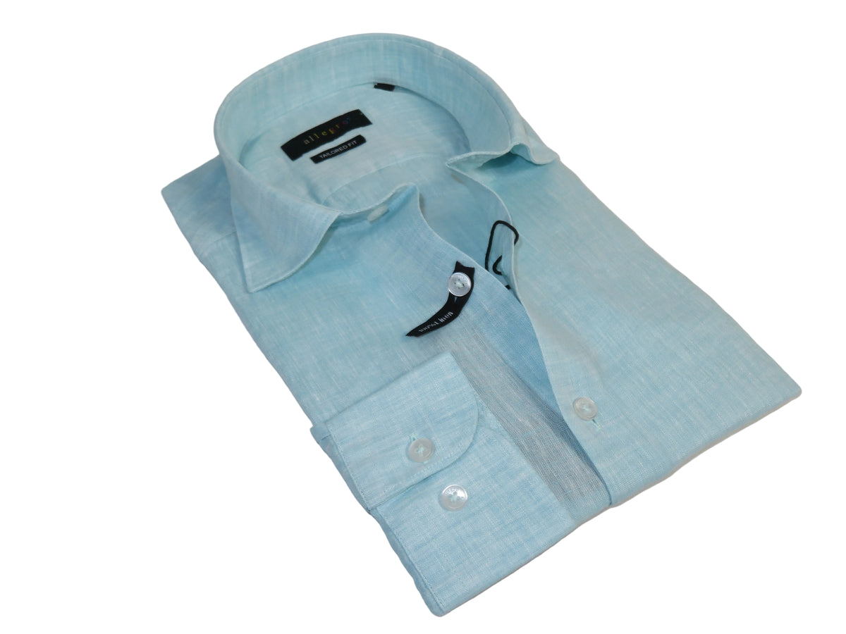 Allegro Premium Linen Shirts Soft Breathable With Hidden Collar Button 902-8 Teal
