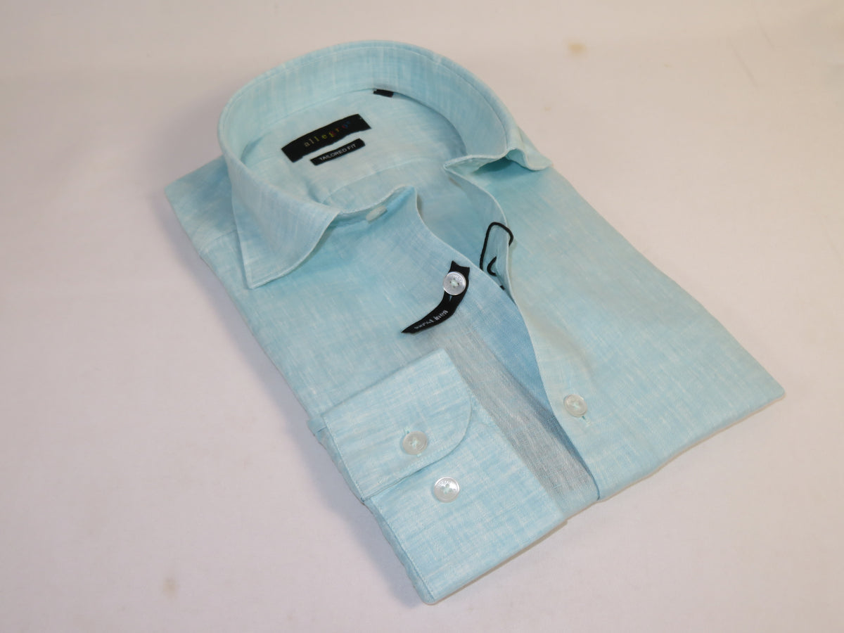 Allegro Premium Linen Shirts Soft Breathable With Hidden Collar Button 902-8 Teal