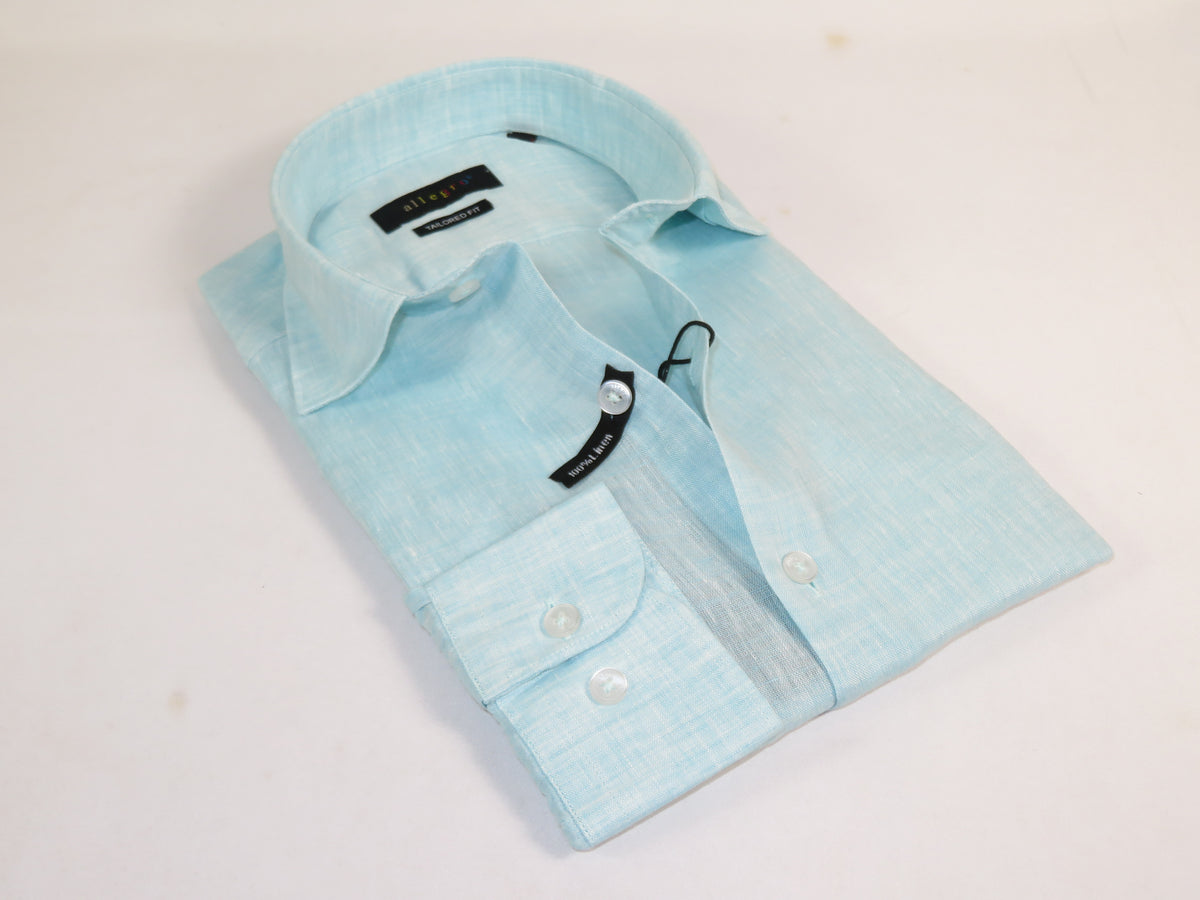 Allegro Premium Linen Shirts Soft Breathable With Hidden Collar Button 902-8 Teal