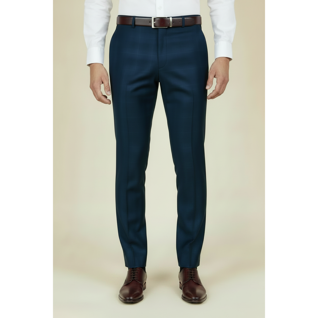 Men's Levent Serez Turkish Suit Super 160's Italian Wool 9125 Blue Glenn Plaid