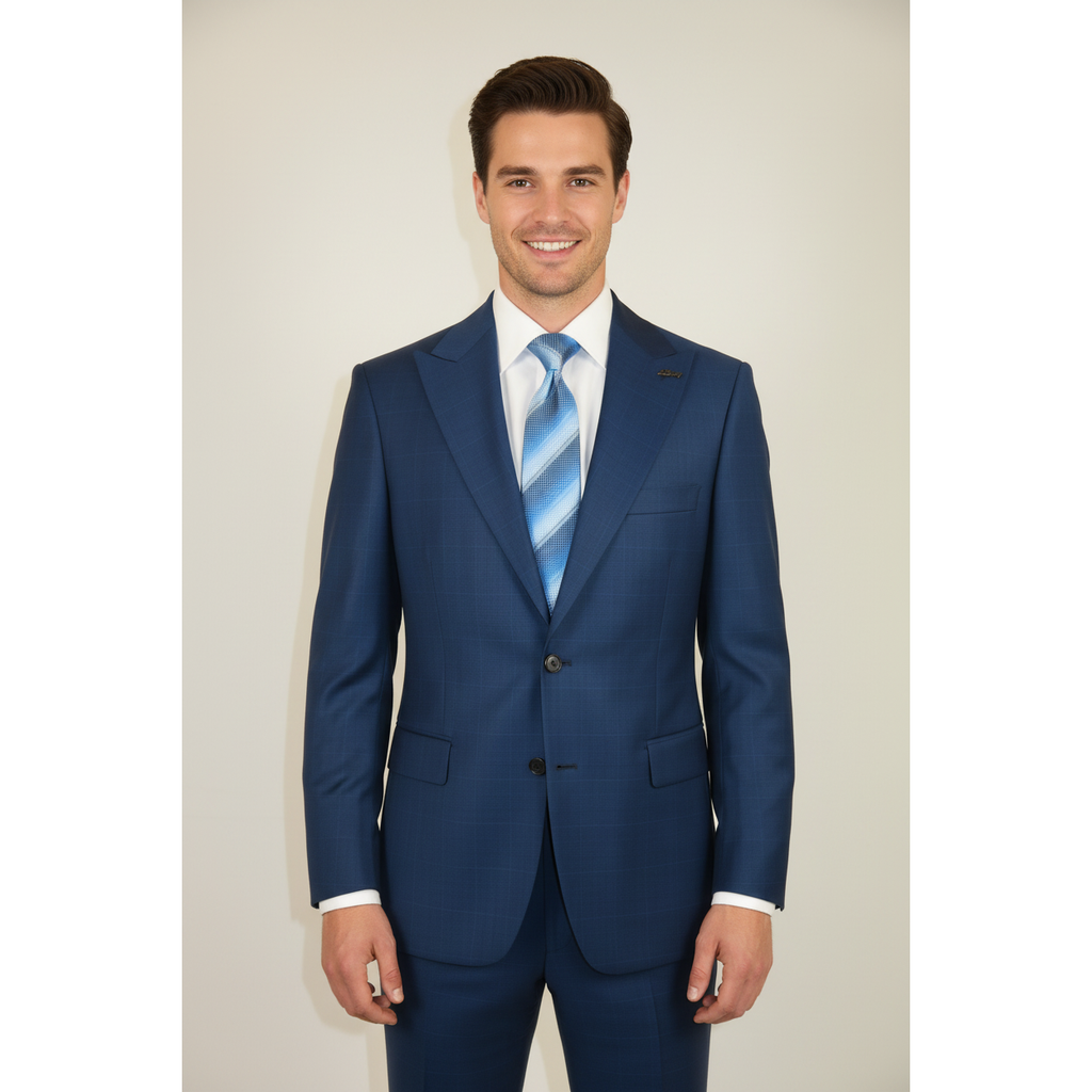 Men's Levent Serez Turkish Suit Super 160's Italian Wool 9125 Blue Glenn Plaid