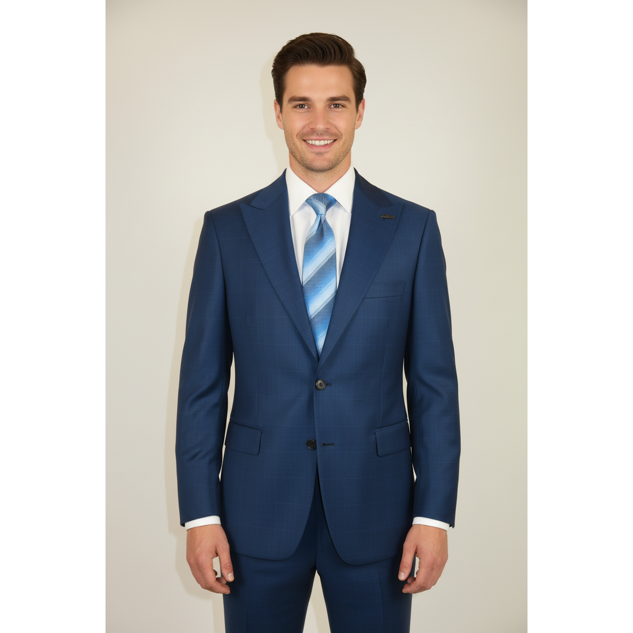 Men's Levent Serez Turkish Suit Super 160's Italian Wool 9125 Blue Glenn Plaid