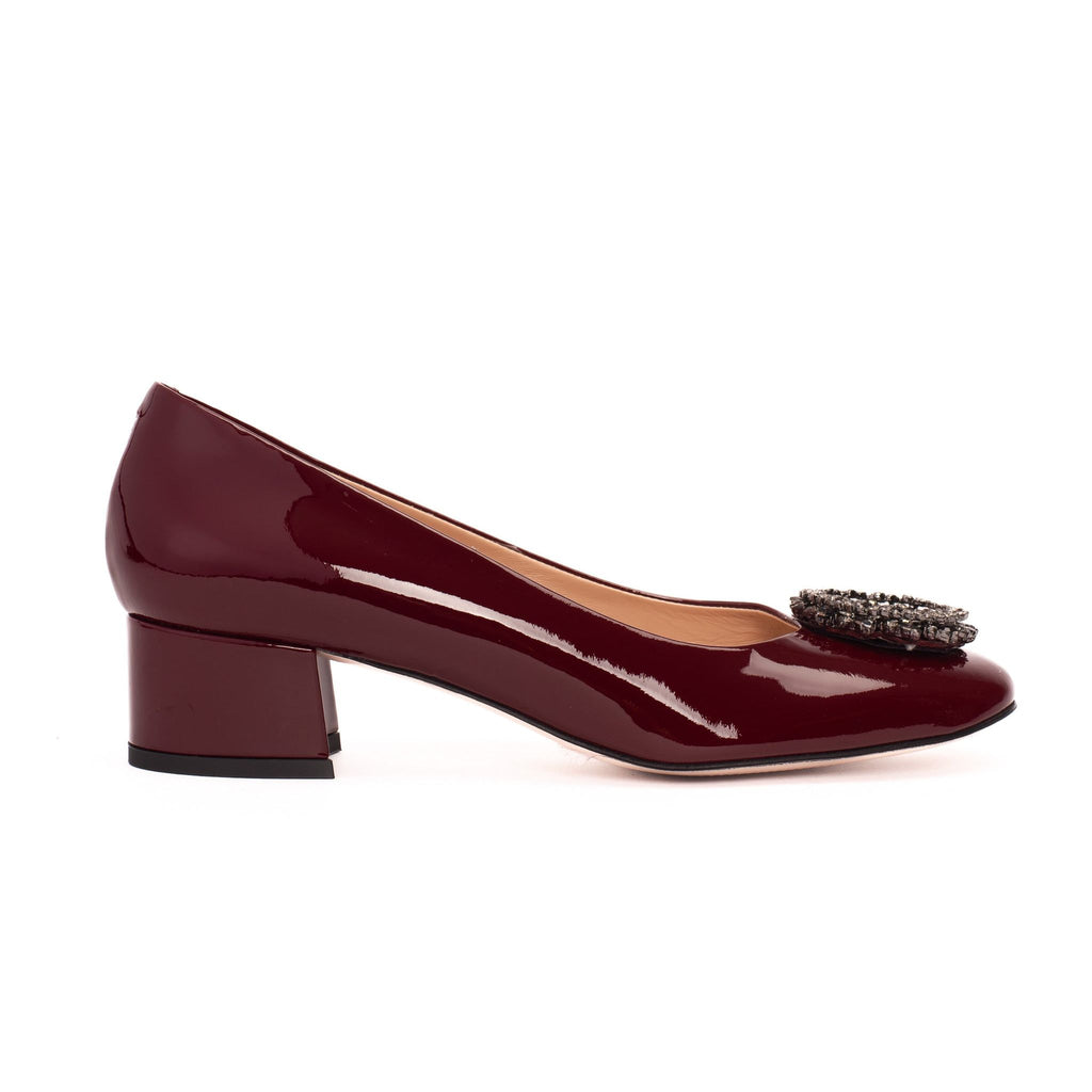 The Danish Burgundy Patent Leather Block Heel Pump Women Shoe
