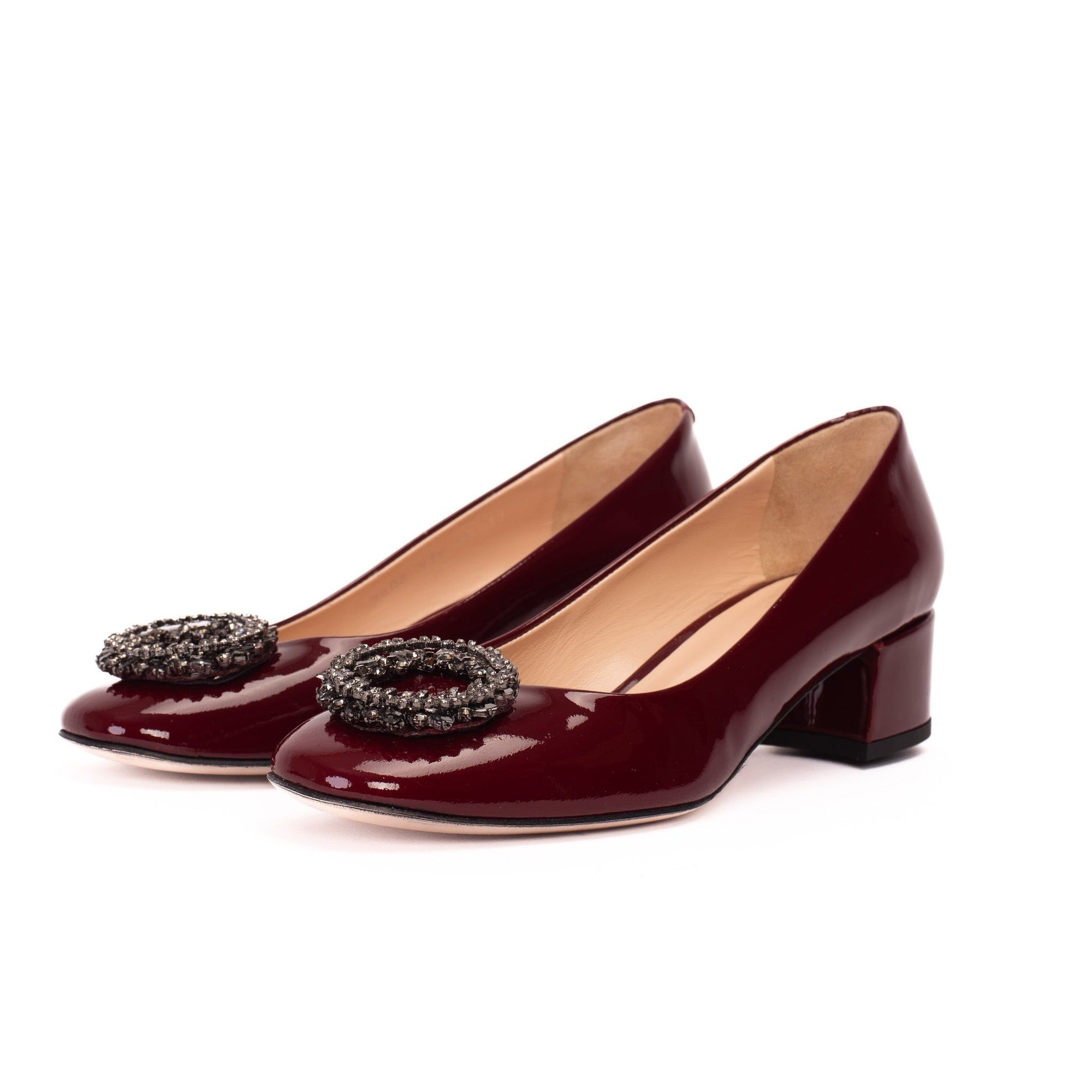 The Danish Burgundy Patent Leather Block Heel Pump Women Shoe