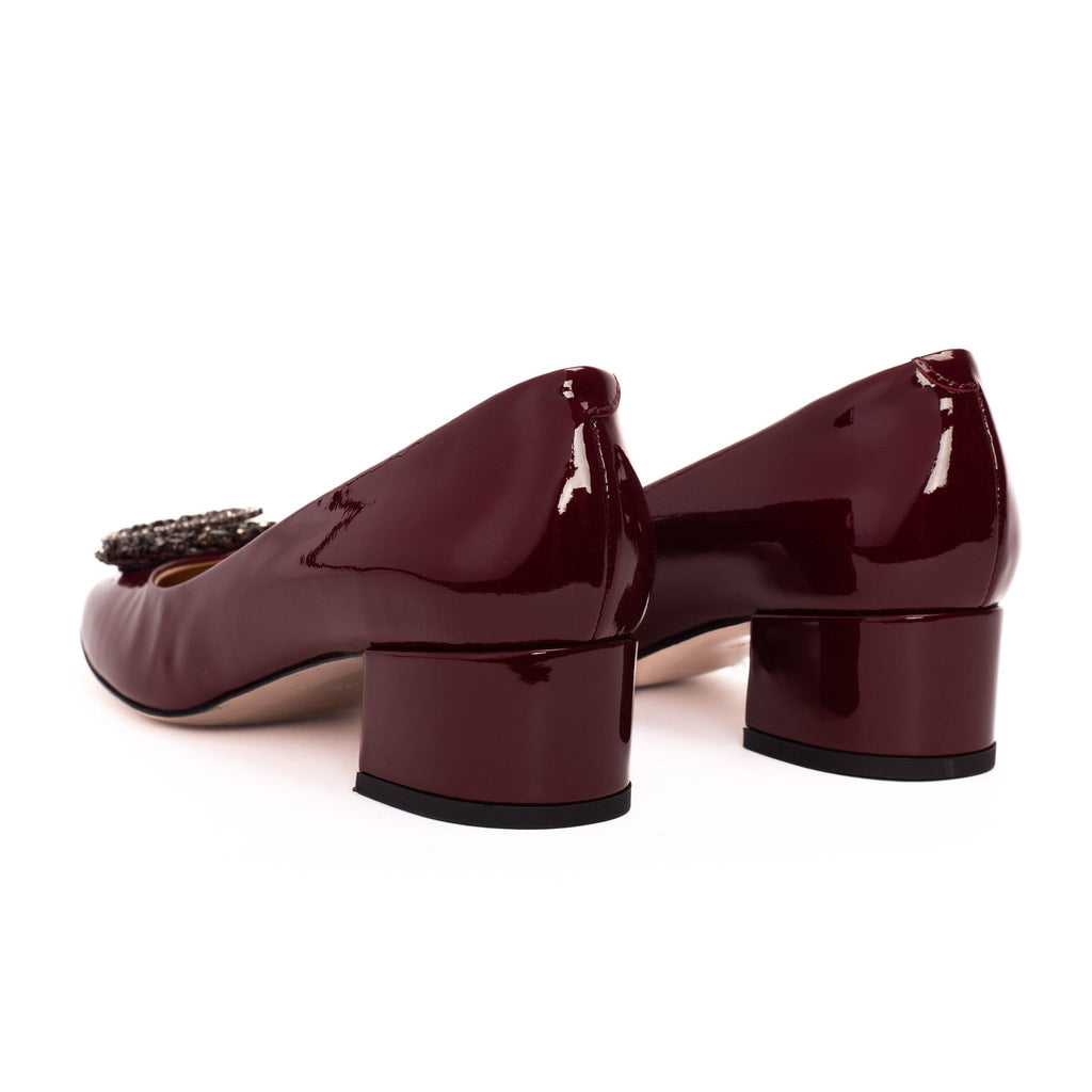 The Danish Burgundy Patent Leather Block Heel Pump Women Shoe
