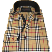 Men's AXXESS Turkey Sports Dress Shirt 100% Soft Cotton High Collar 923-05 Tan