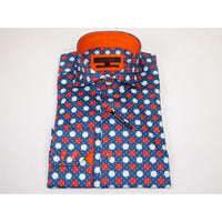 Men Dress Shirts AXXESS Turkey 100% Soft Egyptian Cotton 923-12 Blue/Red Polka