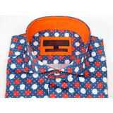 Men Dress Shirts AXXESS Turkey 100% Soft Egyptian Cotton 923-12 Blue/Red Polka