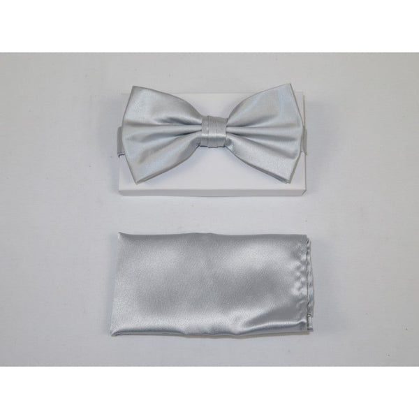 Men's Bow Tie and Hankie by J.Valintin Collection #92489 Solid Satin Silver