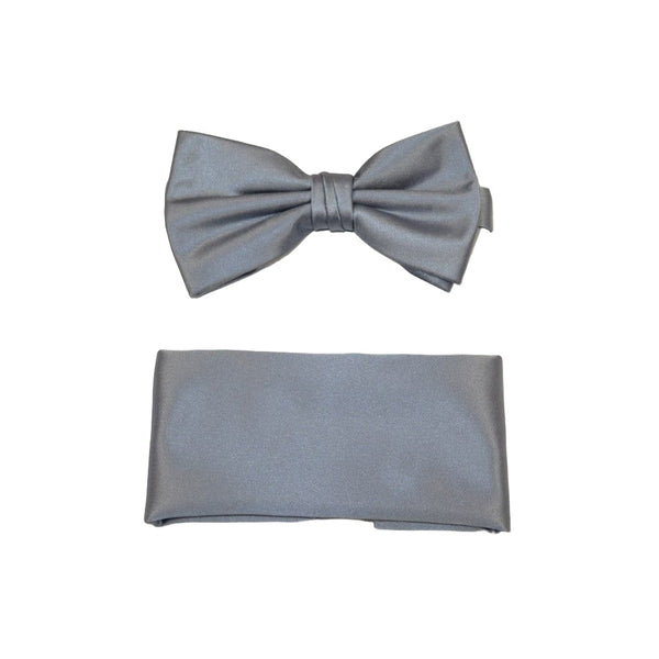 Men's Bow Tie and Hankie by J.Valintin Collection #92490 Solid Satin Gray