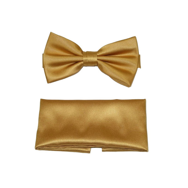 Men's Bow Tie and Hankie by J.Valintin Collection #92492 Solid Satin Gold