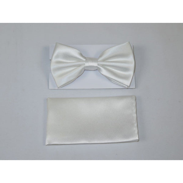 Men's Bow Tie and Hankie by J.Valintin Collection #92493 Solid Satin White