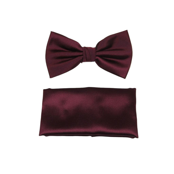 Men's Bow Tie and Hankie by J.Valintin Collection #92494 Solid Satin Burgundy