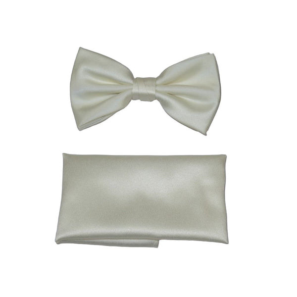 Men's Bow Tie and Hankie by J.Valintin Collection #92496 Solid Satin Ivory