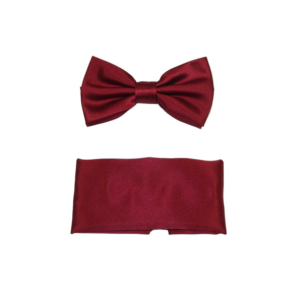 Men's Bow Tie and Hankie by J.Valintin Collection #92500 Solid Satin Wine
