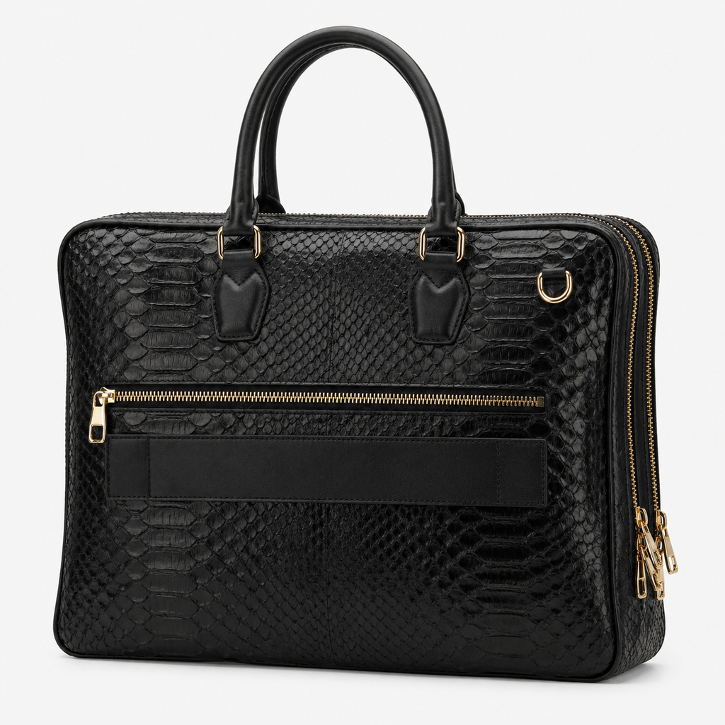 The Cortona Black Snake Leather Men’s Laptop Briefcase