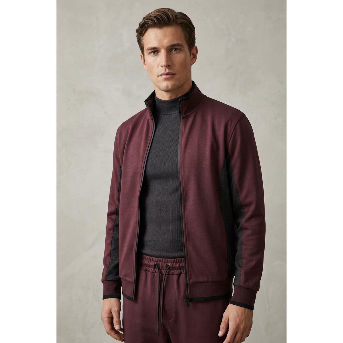 Men's Monte Carlo Turkey Comfort Jogging Suit 2pc Jump Set 95206 Bordo Burgundy