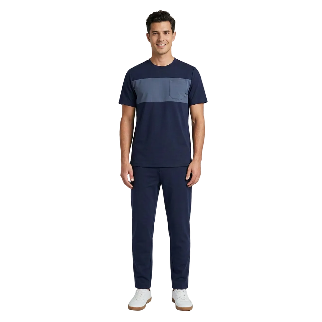 Men's Monte Carlo European 2pc Walking T-shirt Pants Set Stretch Cotton 95262 Laci Navy