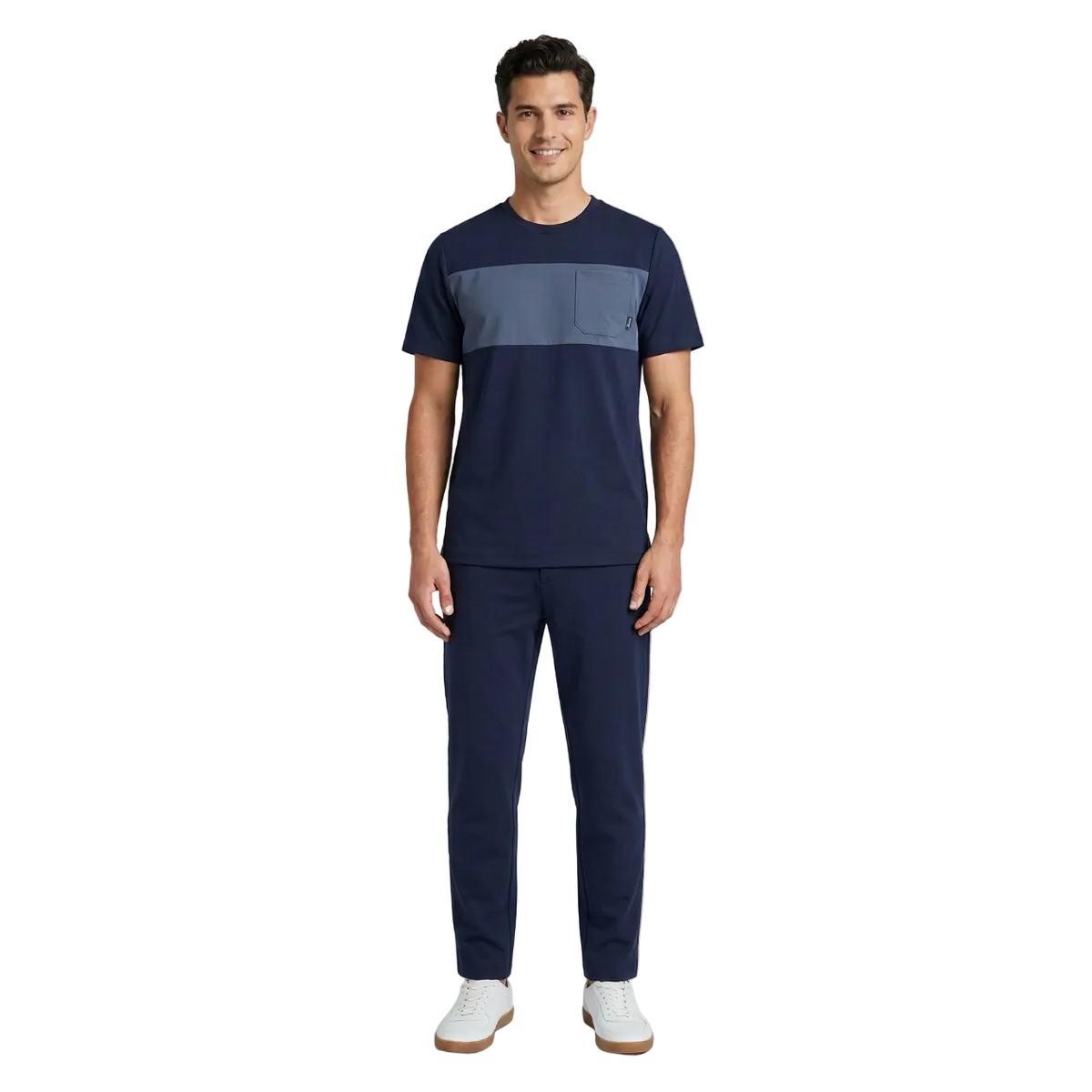 Men's Monte Carlo European 2pc Walking T-shirt Pants Set Stretch Cotton 95262 Laci Navy