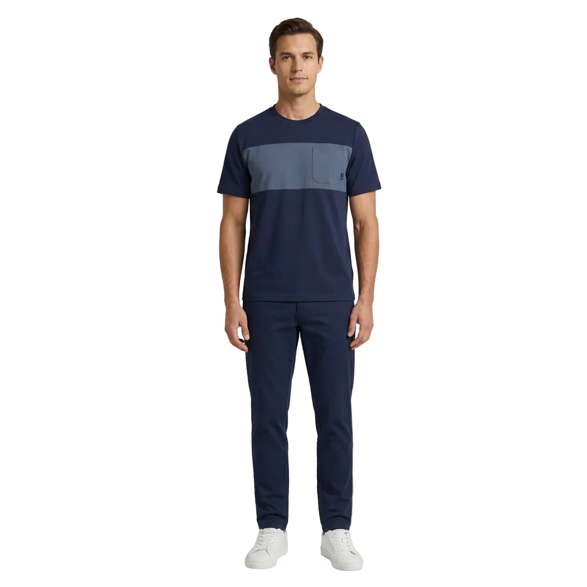 Men's Monte Carlo European 2pc Walking T-shirt Pants Set Stretch Cotton 95262 Laci Navy