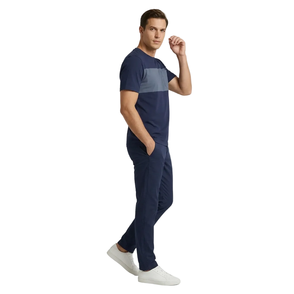 Men's Monte Carlo European 2pc Walking T-shirt Pants Set Stretch Cotton 95262 Laci Navy