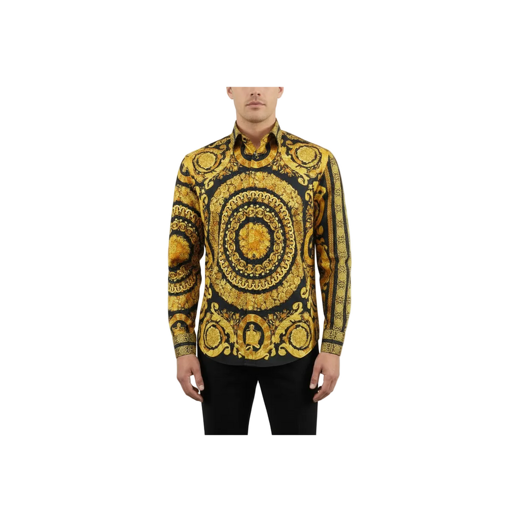 Men's AVM Crystal Shirt Medallion Medusa Cotton Turkey Slim Fit 9628-01 Gold