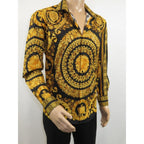 Men's AVM Crystal Shirt Medallion Medusa Cotton Turkey Slim Fit 9628-01 Gold