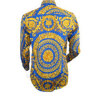 Men's AVM Crystal Shirt Medallion Medusa Cotton Slim Fit 9628-06 Royal Blue