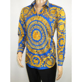 Men's AVM Crystal Shirt Medallion Medusa Cotton Slim Fit 9628-06 Royal Blue